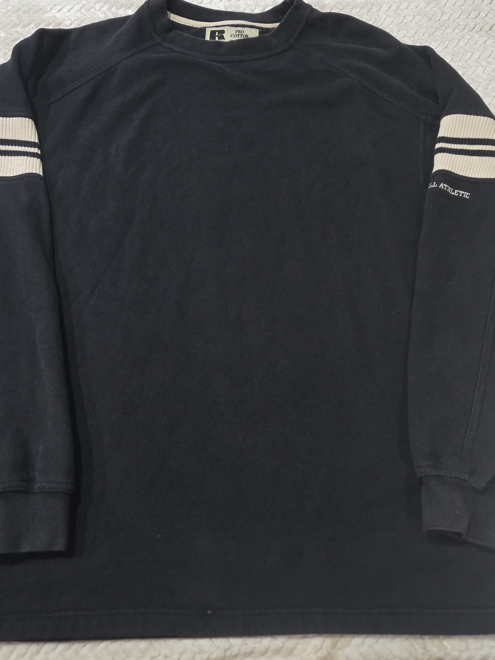 Russell Athletic Sweatshirt Mens Large Black Pro Cotton Fleece Crewneck Pullover